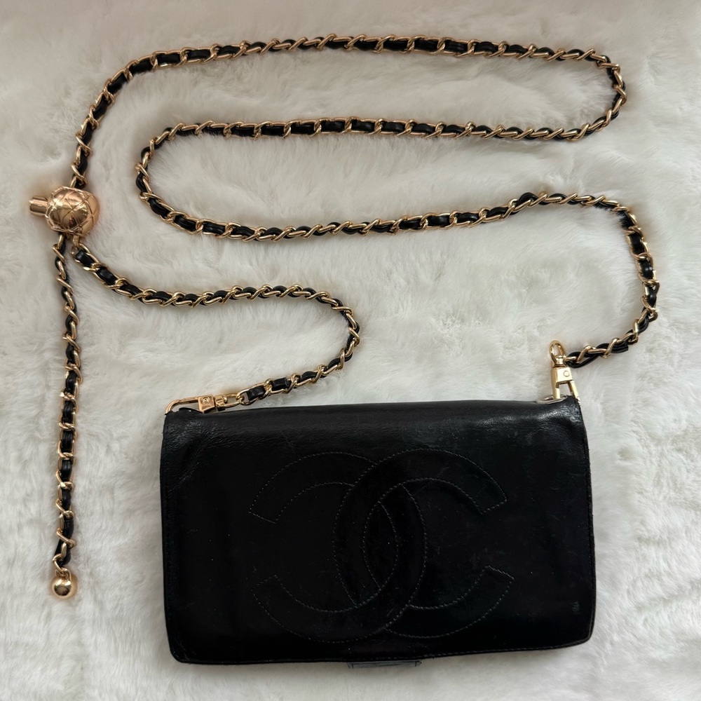 CHANEL Black and Gold Wallet on Chain